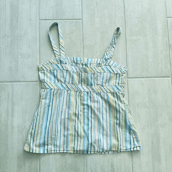 Ann Taylor Loft Sleeveless Top Tank Cotton Striped Blue Yellow White Button 6 - Picture 6 of 6